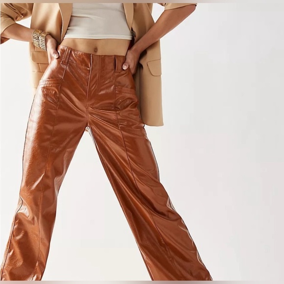 Free People Pants Star Crossed Lovers Faux Leather Vegan NWOT Size 12 - Picture 2 of 16